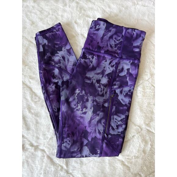 Athleta Printed Rainier Tight Legging Size M Spliced Floral Basalt Violet Purple - Picture 10 of 10